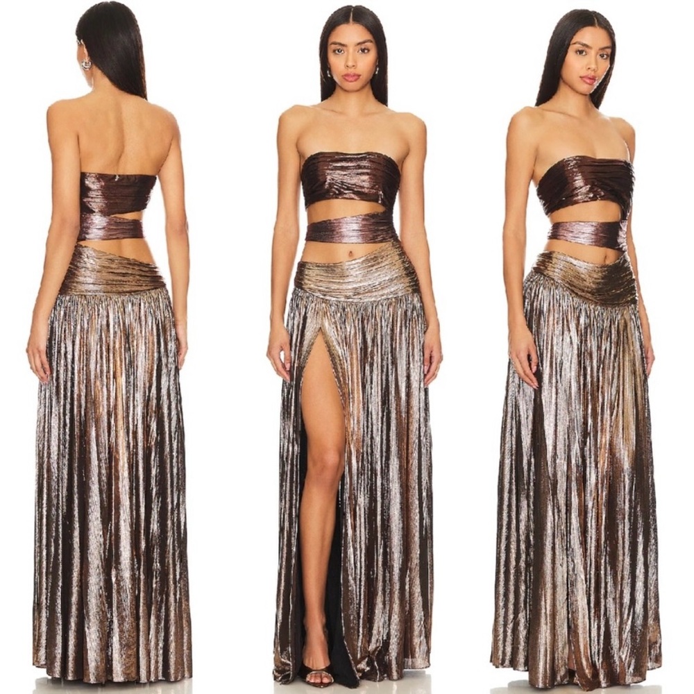 Retrofete LIA brown ombré cut out out metallic dress maxi-SMALL
